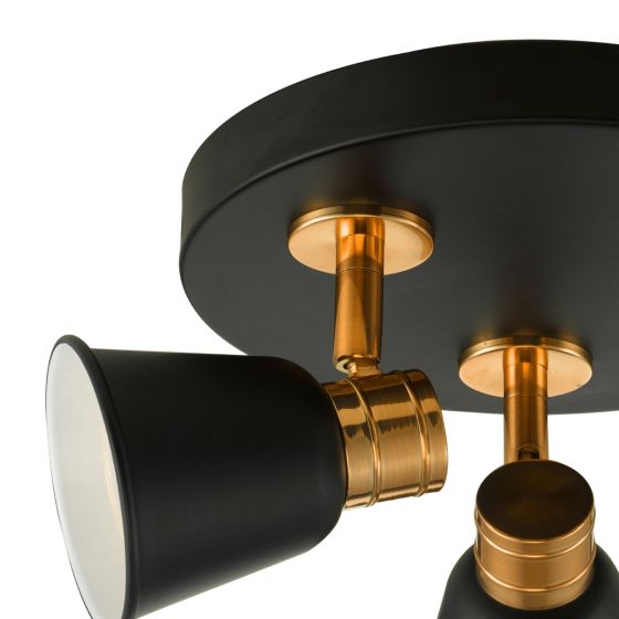 Där Lighting Fry 3 Light Plate Spotlight Black & Rose Gold