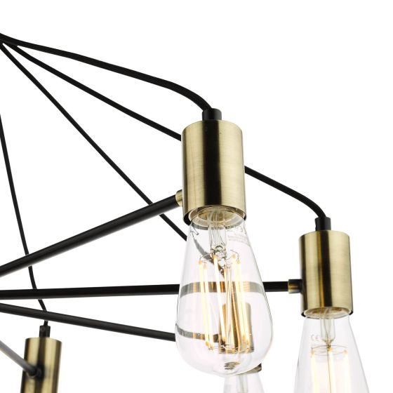 Där Lighting Gabriel 8 Light Pendant Satin Black Antique Gold