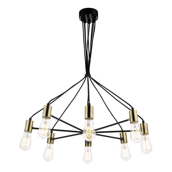 där lighting Gabriel 8 Light Pendant Satin Black Antique Gold