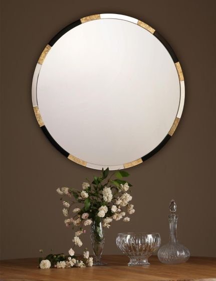 Där Lighting Gadany Round Gold Leaf And Black Glass Mirror 80cm