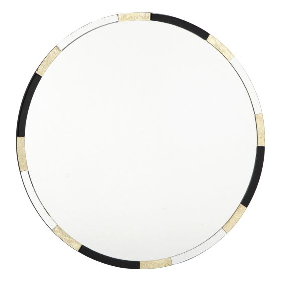där lighting Gadany Round Gold Leaf And Black Glass Mirror 80cm