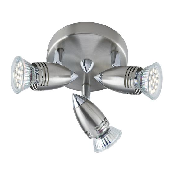 Där Lighting Gemini 3 Light Plate Spotlight Satin Chrome (Multipack)