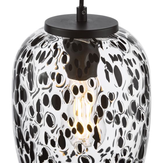 Där Lighting Gethin Pendant Matt Black Glass And Black Confetti Glass