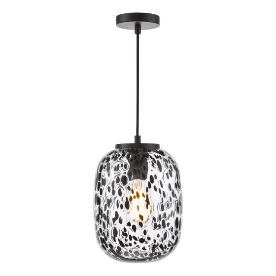 där lighting Gethin Pendant Matt Black Glass and Black Confetti Glass