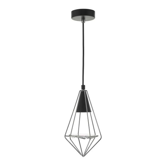 Där Lighting Gianni 1 Light Pendant Black Polished Chrome & Glass