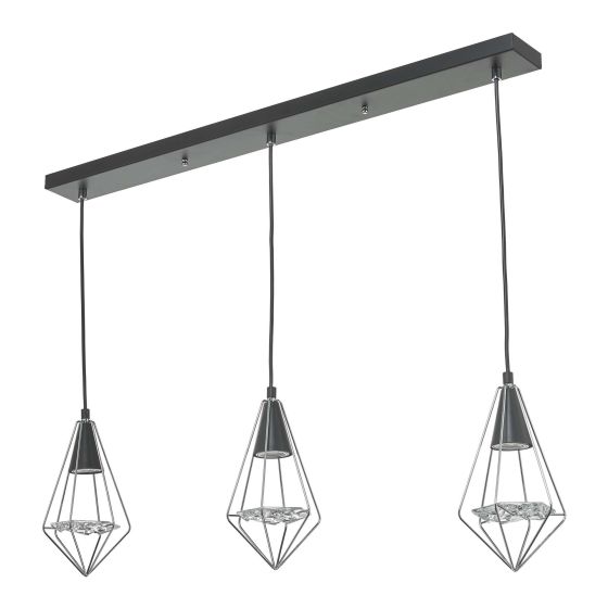 Där Lighting Gianni 3 Light Pendant Black Polished Chrome & Glass