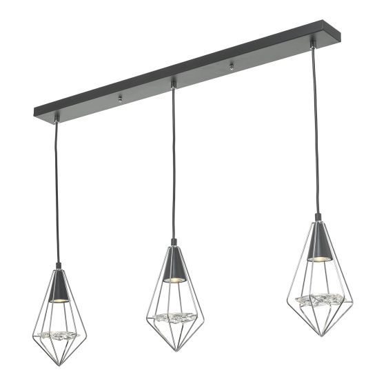 där lighting Gianni 3 Light Pendant Black Polished Chrome & Glass