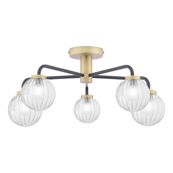 Där Lighting Gibbs 5 Light Semi-Flush Antique Brass & Glass