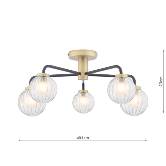 Där Lighting Gibbs 5 Light Semi-Flush Antique Brass & Glass