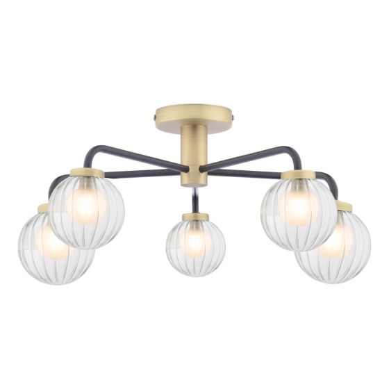 där lighting Gibbs 5 Light Semi-Flush Antique Brass & Glass