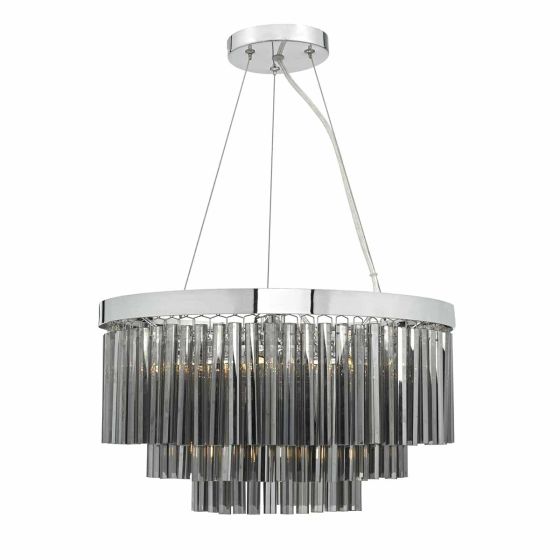 Där Lighting Giovana 5 Light Pendant Polished Chrome & Smoked Glass