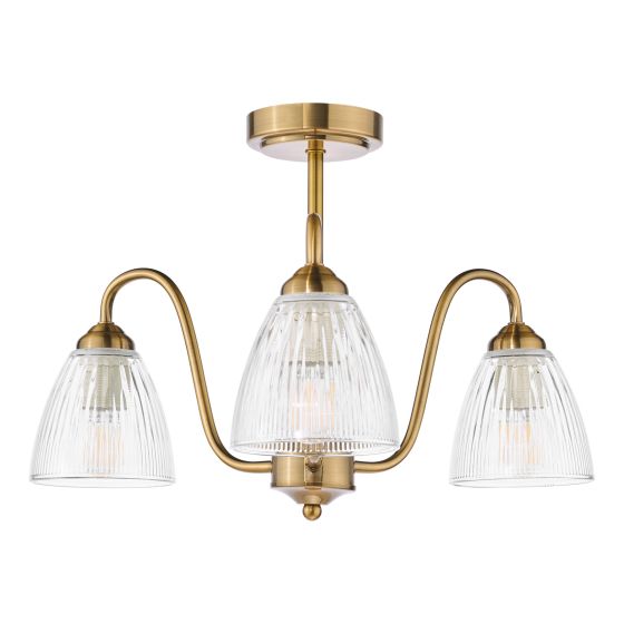 Där Lighting Glynis 3 Light Semi-Flush Antique Bronze And Ribbed Glass