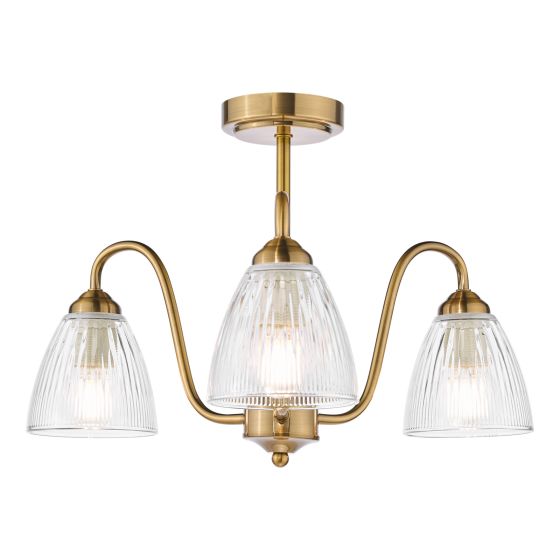 där lighting Glynis 3 Light Semi-Flush Antique Bronze and Ribbed Glass