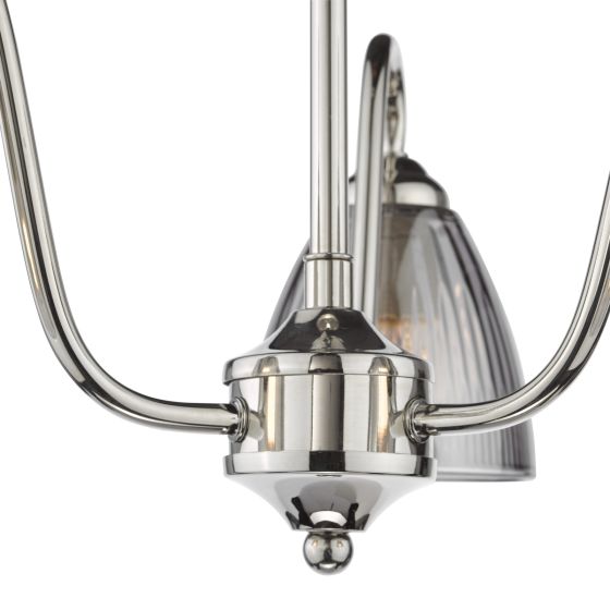 Där Lighting Glynis 3 Light Semi-Flush Polished Nickel And Smoked Ribbed Glass