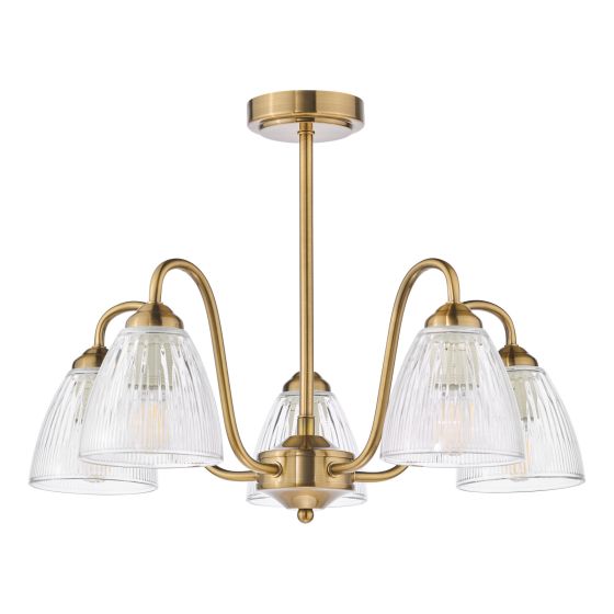 Där Lighting Glynis 5 Light Semi-Flush Antique Bronze And Ribbed Glass