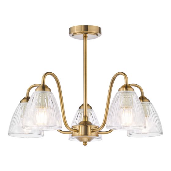 där lighting Glynis 5 Light Semi-Flush Antique Bronze and Ribbed Glass