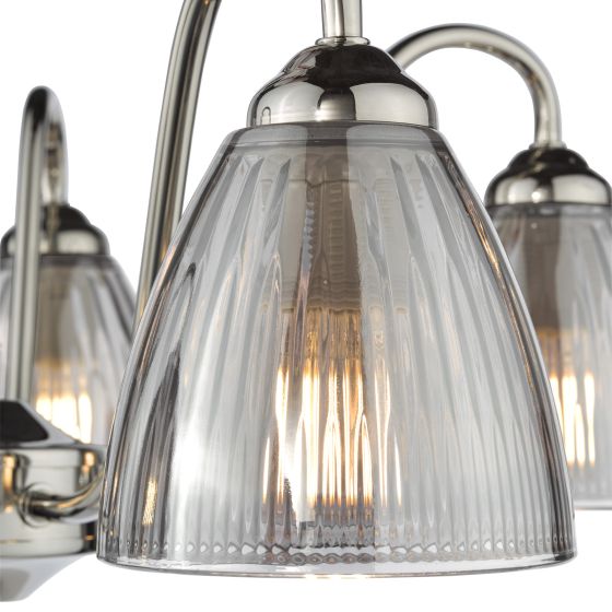 Där Lighting Glynis 5 Light Semi-Flush Polished Nickel And Smoked Ribbed Glass