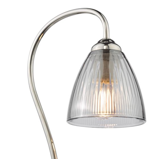 Där Lighting Glynis Table Lamp Polished Nickel And Smoked Ribbed Glass