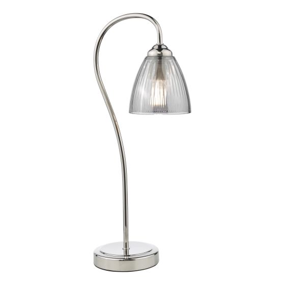 där lighting Glynis Table Lamp Polished Nickel and Smoked Ribbed Glass