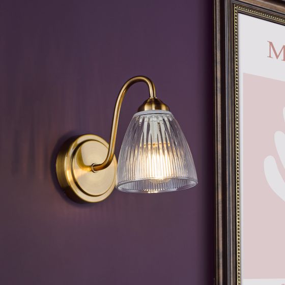 Där Lighting Glynis Wall Light Antique Bronze And Ribbed Glass