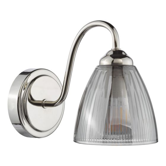 Där Lighting Glynis Wall Light Polished Nickel And Smoked Ribbed Glass