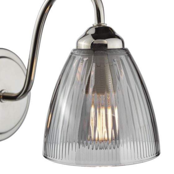 Där Lighting Glynis Wall Light Polished Nickel And Smoked Ribbed Glass
