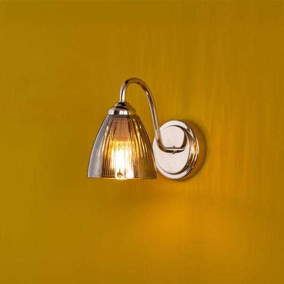 Där Lighting Glynis Wall Light Polished Nickel And Smoked Ribbed Glass
