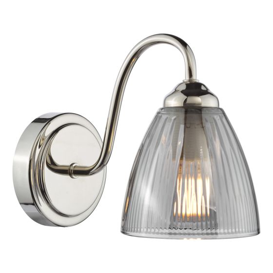 där lighting Glynis Wall Light Polished Nickel and Smoked Ribbed Glass