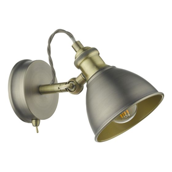 Där Lighting Governor Single Wall Spotlight Antique Chrome & Brass