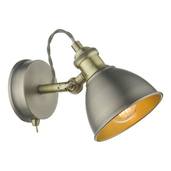 där lighting Governor Single Wall Spotlight Antique Chrome & Brass
