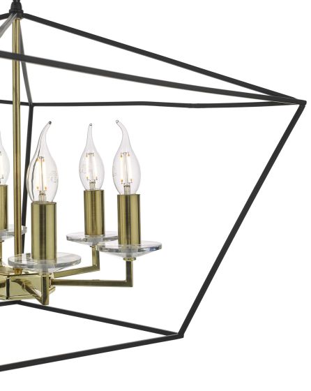 Där Lighting Gretchen Cage 6 Light Pendant Matt Black & Polished Brass
