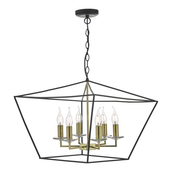 där lighting Gretchen Cage 6 Light Pendant Matt Black & Polished Brass