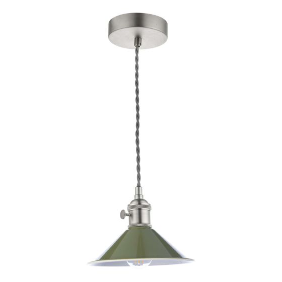 Där Lighting Hadano 1 Light Pendant Antique Chrome With Olive Green Shade