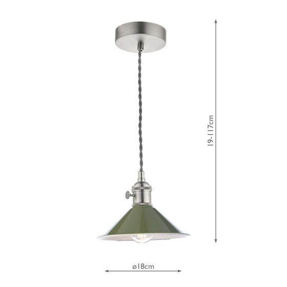 Där Lighting Hadano 1 Light Pendant Antique Chrome With Olive Green Shade