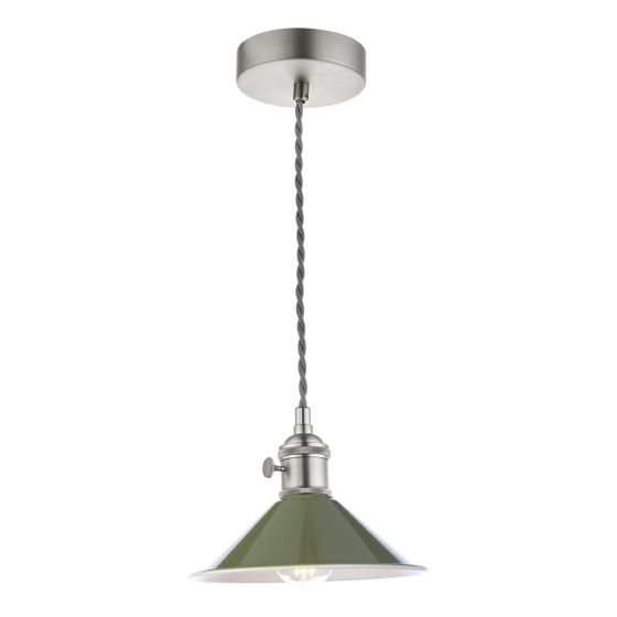 där lighting Hadano 1 Light Pendant Antique Chrome With Olive Green Shade