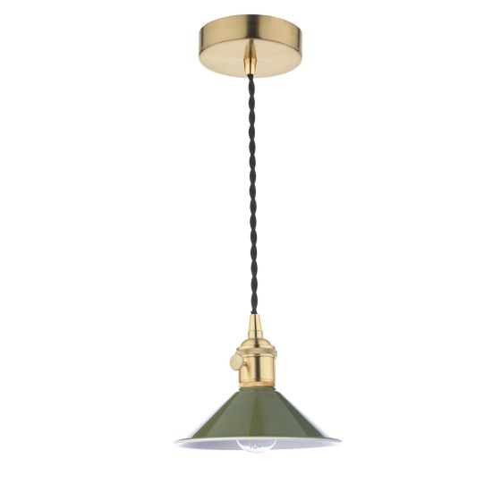 Där Lighting Hadano 1 Light Pendant Natural Brass With Olive Green Shade