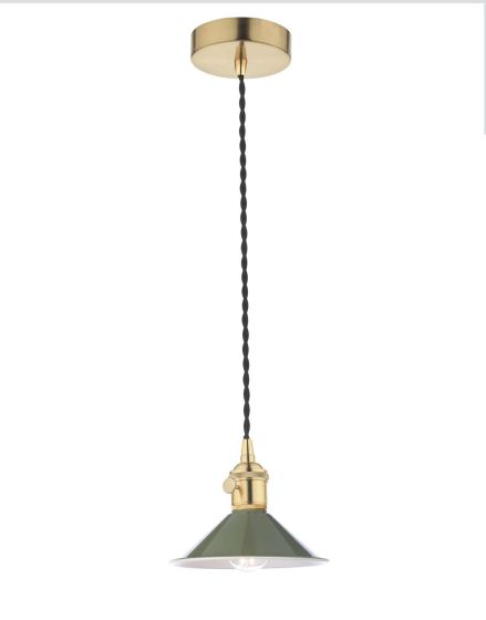 där lighting Hadano 1 Light Pendant Natural Brass With Olive Green Shade