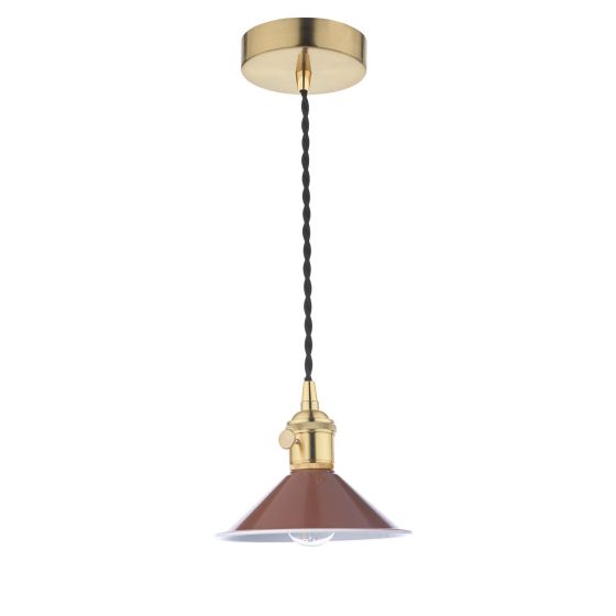 Där Lighting Hadano 1 Light Pendant Natural Brass With Umber Shade