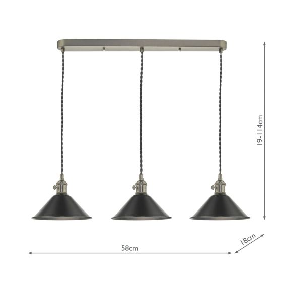 Där Lighting Hadano 3 Light Antique Chrome Suspension With Antique Petwer Shades