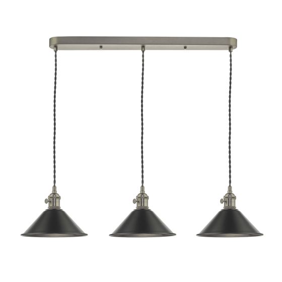 där lighting Hadano 3 Light Antique Chrome Suspension With Antique Petwer Shades
