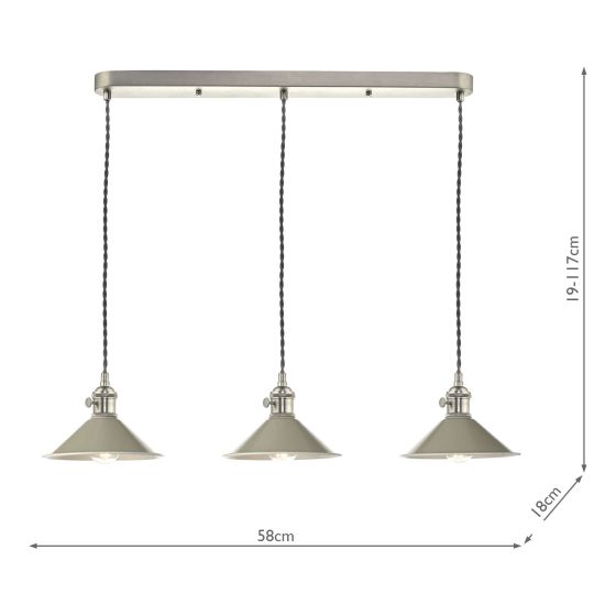Där Lighting Hadano 3 Light Antique Chrome Suspension With Cashmere Shades