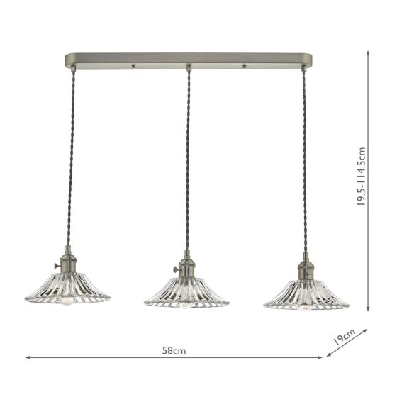 Där Lighting Hadano 3 Light Antique Chrome Suspension With Flared Glass Shades