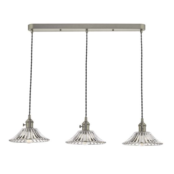 där lighting Hadano 3 Light Antique Chrome Suspension With Flared Glass Shades