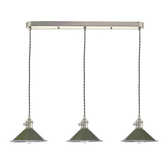 Där Lighting Hadano 3 Light Antique Chrome Suspension With Olive Green Shades