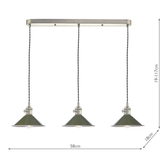 Där Lighting Hadano 3 Light Antique Chrome Suspension With Olive Green Shades
