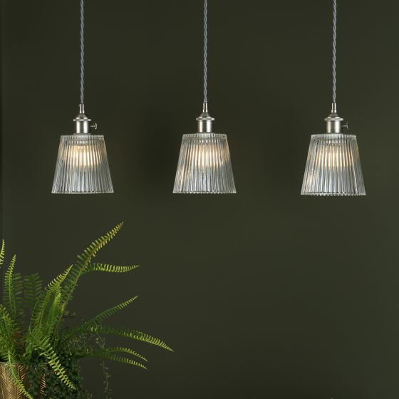 Där Lighting Hadano 3 Light Antique Chrome Suspension With Ribbed Glass Shades