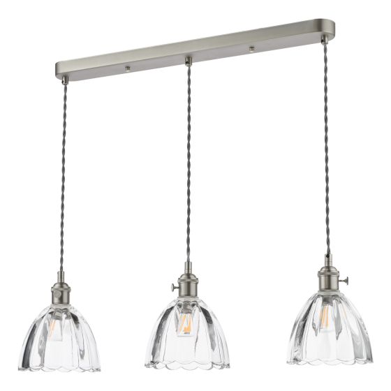 Där Lighting Hadano 3 Light Bar Pendant Antique Chrome And Scalloped Bell Glass