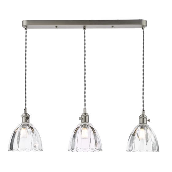 Där Lighting Hadano 3 Light Bar Pendant Antique Chrome And Scalloped Bell Glass