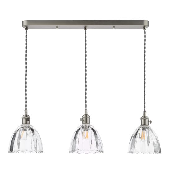 Där Lighting Hadano 3 Light Bar Pendant Antique Chrome And Scalloped Bell Glass