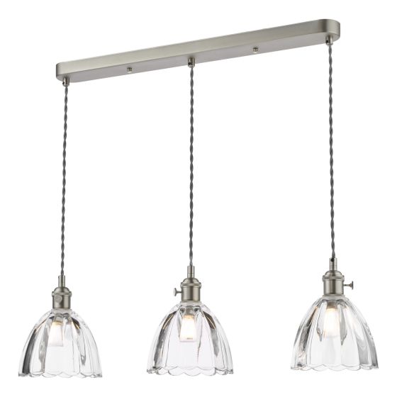 där lighting Hadano 3 Light Bar Pendant Antique Chrome and Scalloped Bell Glass